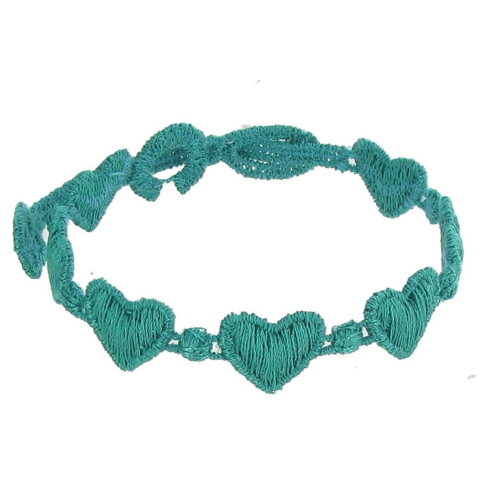 LES POULETTES BIJOUX Cruciani Bracelet Dentelle Coeurs Vert Cobalt