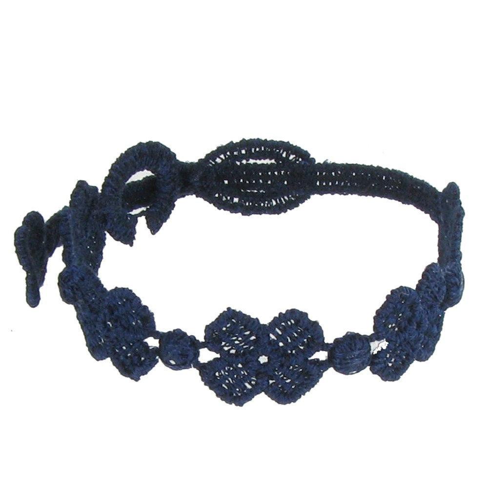 LES POULETTES BIJOUX Cruciani Bracelet Enfant Dentelle 5 Trèfles Bleu Navy