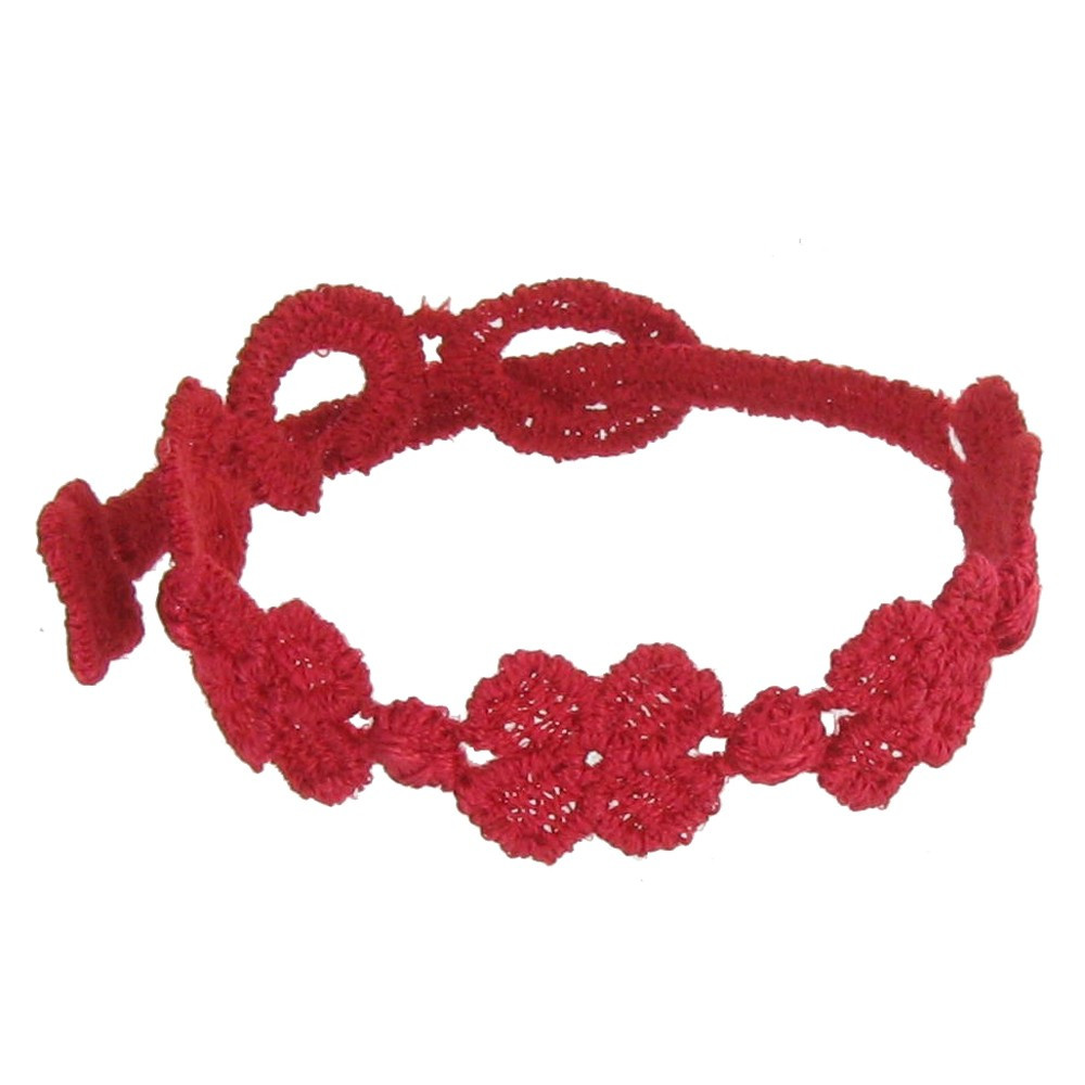 LES POULETTES BIJOUX Cruciani Bracelet Enfant Dentelle 5 Trèfles Rouge
