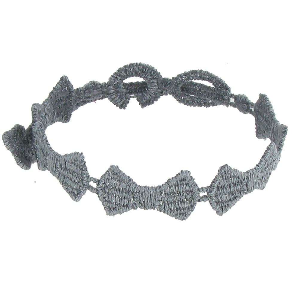 LES POULETTES BIJOUX V Cruciani Bracelet Dentelle Noeuds Papillons Gris Foncé