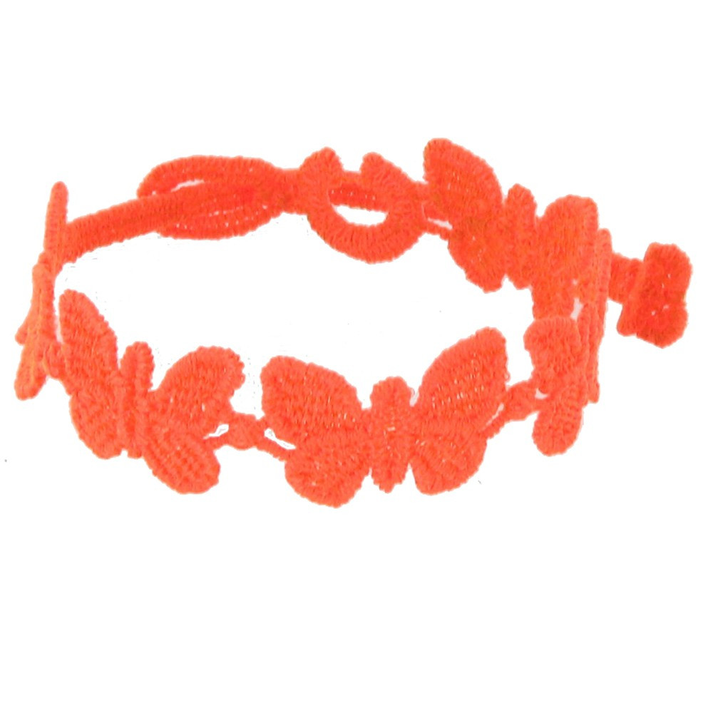 LES POULETTES BIJOUX V Cruciani Bracelet Dentelle Papillons Orange Fluo