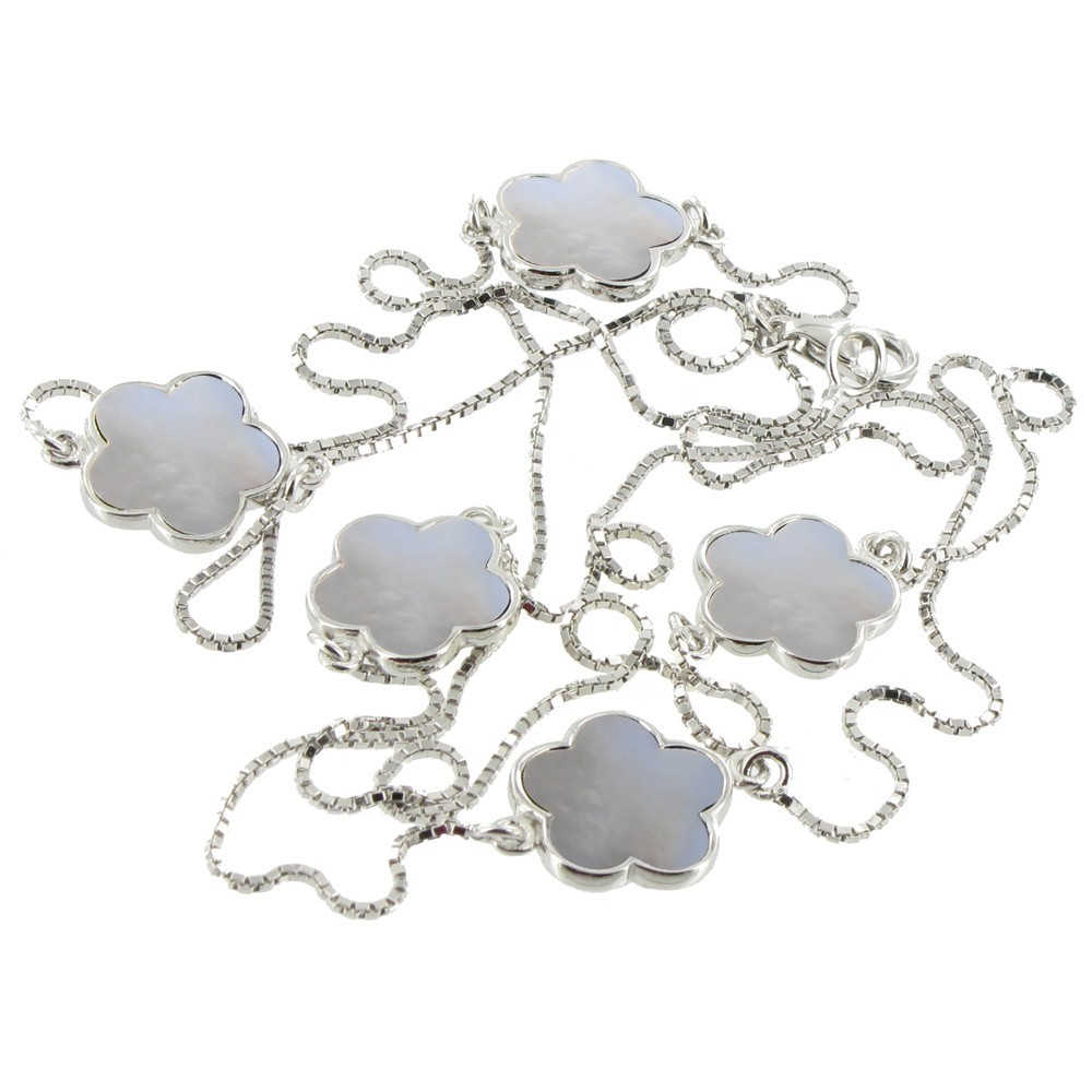 LES POULETTES BIJOUX Sautoir Argent 925 Chance et Nacre Ivoire