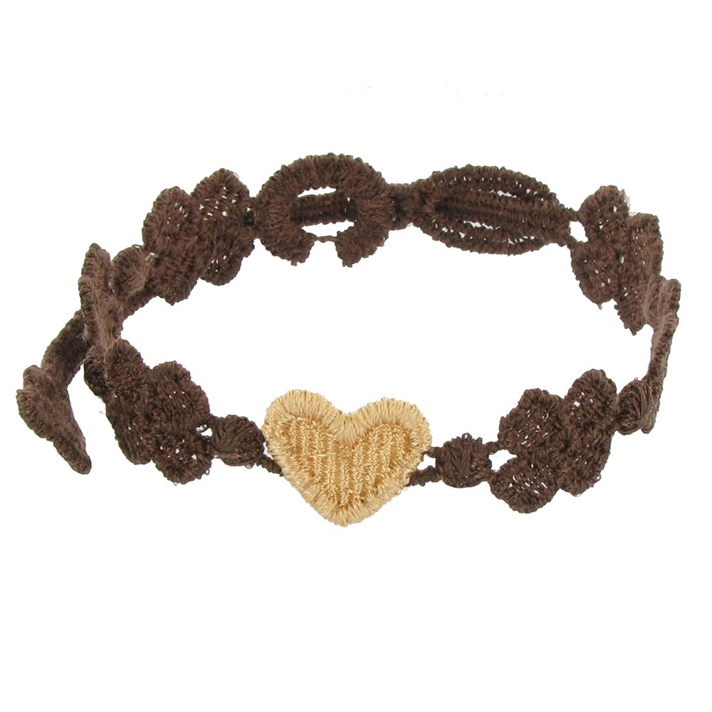 LES POULETTES BIJOUX V Cruciani Bracelet Dentelle You Star Marron Foncé Coeur Abricot