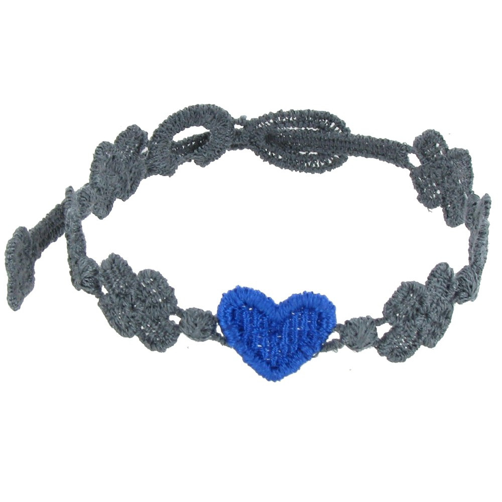 LES POULETTES BIJOUX Cruciani Bracelet Dentelle You Star Gris Anthracite Coeur Bleu