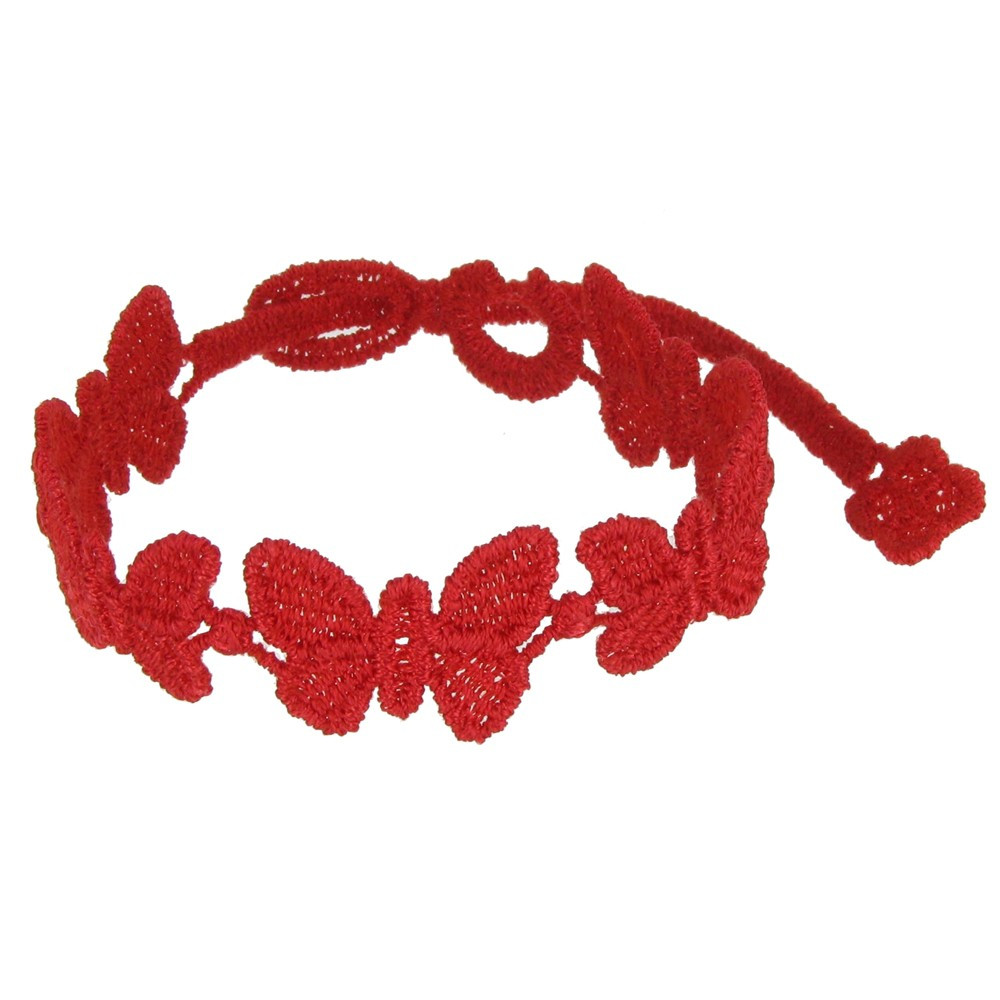 LES POULETTES BIJOUX Cruciani Bracelet Dentelle Papillons Rouge