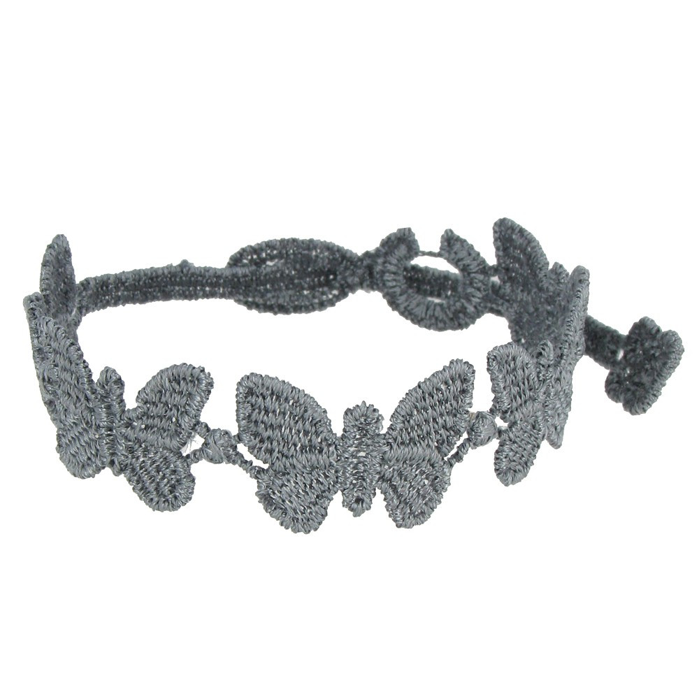 LES POULETTES BIJOUX V Cruciani Bracelet Dentelle Papillons Gris Moyen
