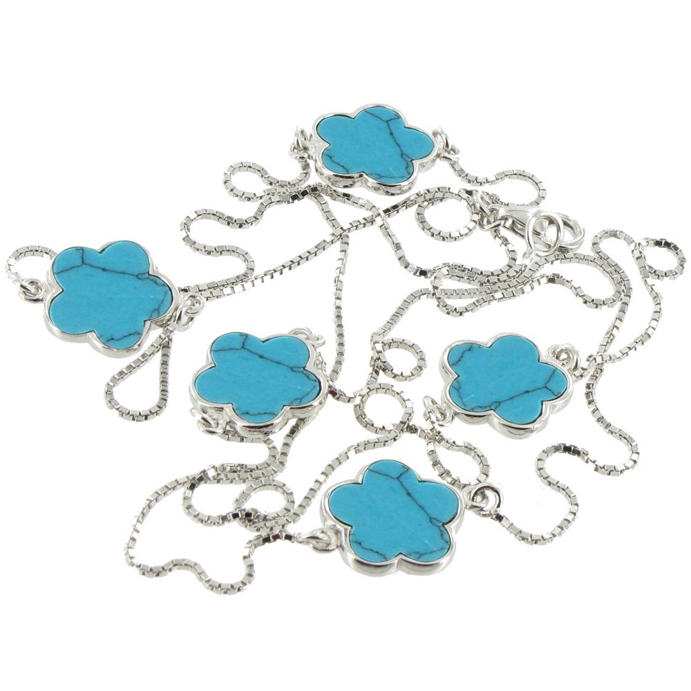 LES POULETTES BIJOUX V Sautoir Argent 925 Chance et Turquoise