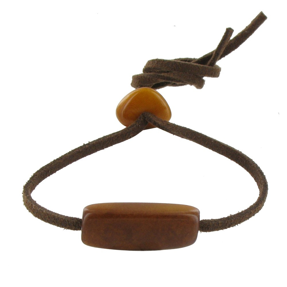 LES POULETTES BIJOUX Bracelet Tagua Marron Lien en Suédine Marron