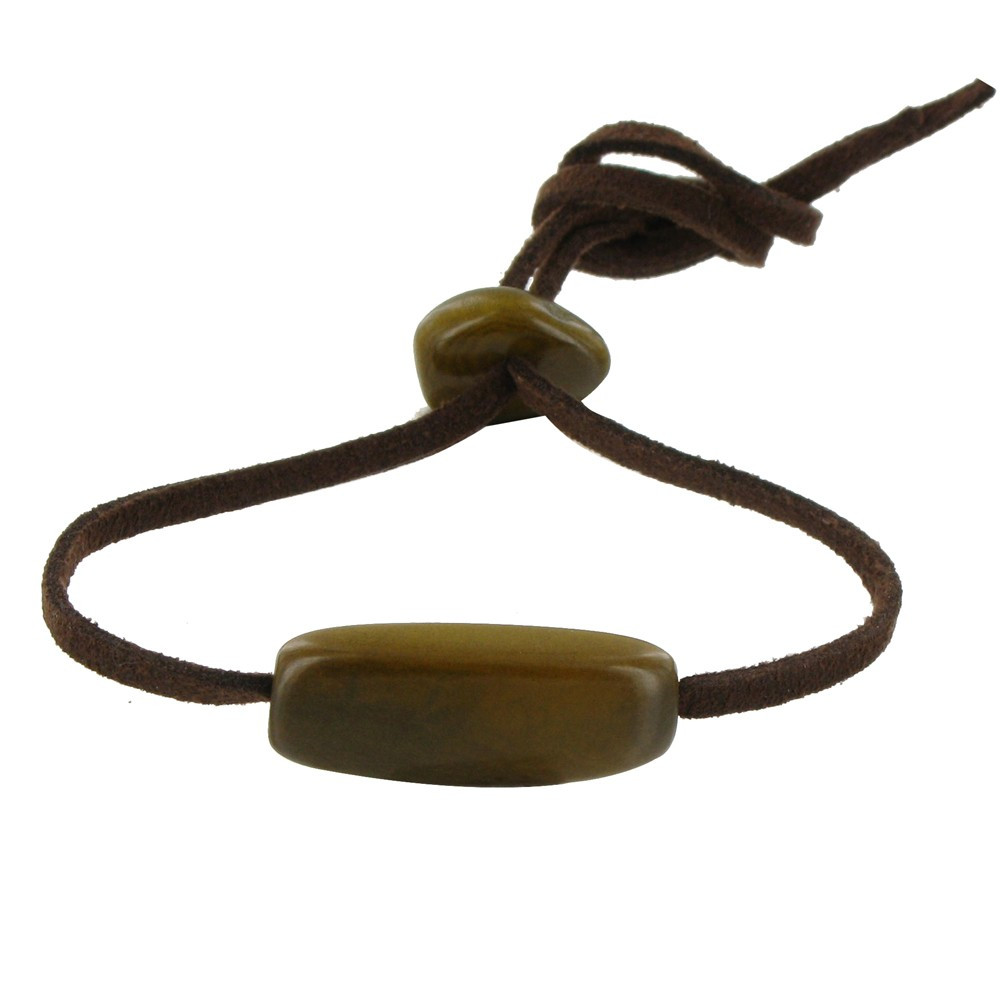 LES POULETTES BIJOUX Bracelet Tagua Kaki Lien en Suédine Marron