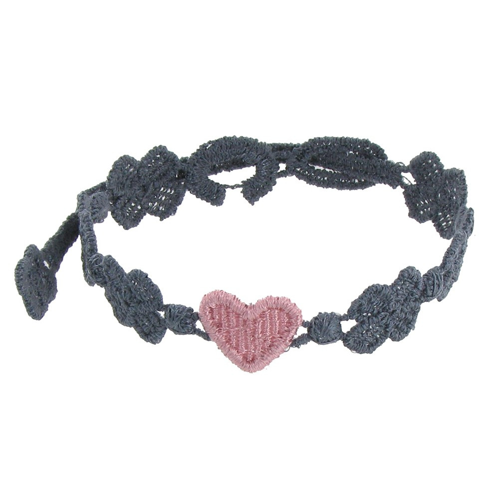 LES POULETTES BIJOUX V Cruciani Bracelet Dentelle You Star Gris Anthracite Coeur Ros