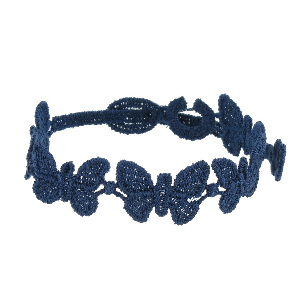 LES POULETTES BIJOUX V Cruciani Bracelet Dentelle Papillons Bleu Navy