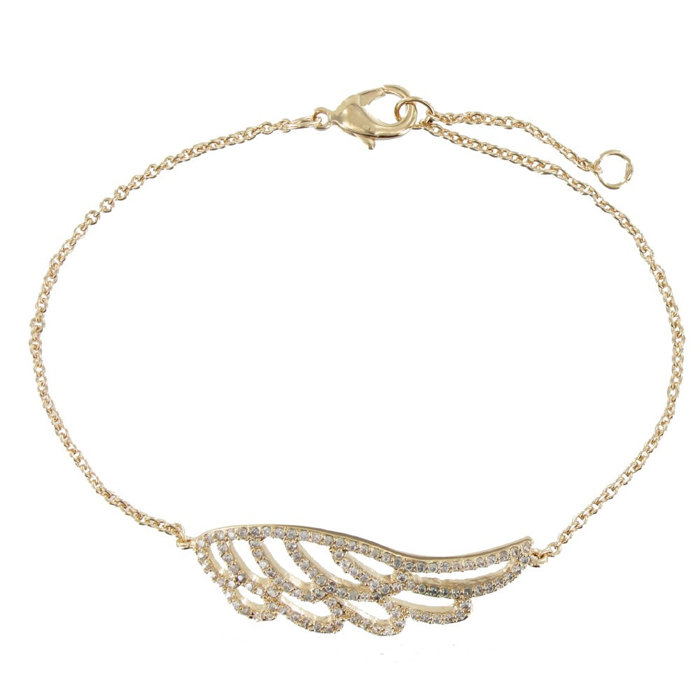 LES POULETTES BIJOUX Bracelet Plaqué Or Aile d'Ange et Strass