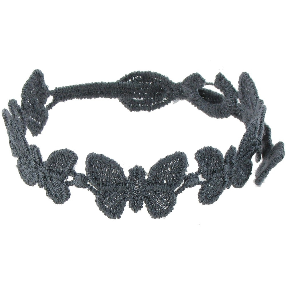 LES POULETTES BIJOUX V Cruciani Bracelet Dentelle Papillons Gris Anthracite