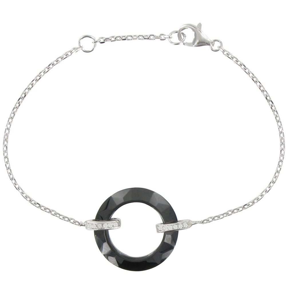 LES POULETTES BIJOUX Bracelet Argent Cercle de Céramique Noire Facetté