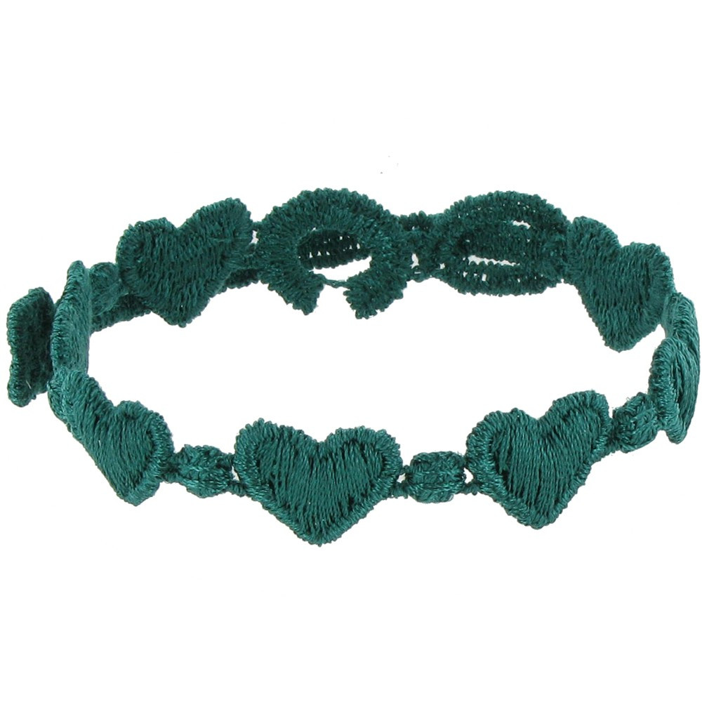 LES POULETTES BIJOUX Cruciani Bracelet Dentelle Coeurs Vert Foncé