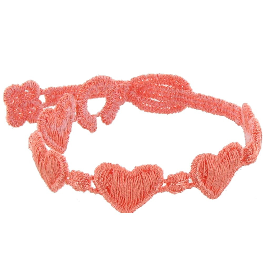 LES POULETTES BIJOUX Cruciani Bracelet Enfant Dentelle Coeurs Pêche