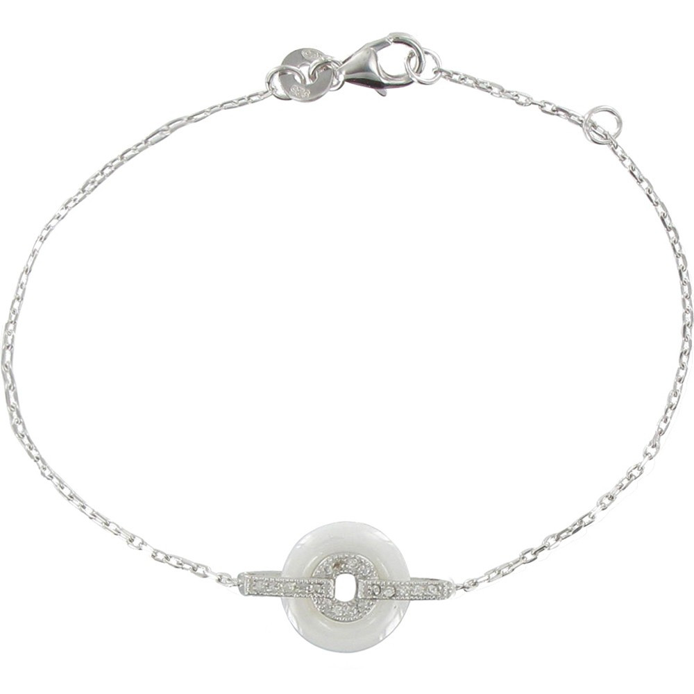 LES POULETTES BIJOUX V Bracelet Argent Rhodié Disque Céramique Blanche