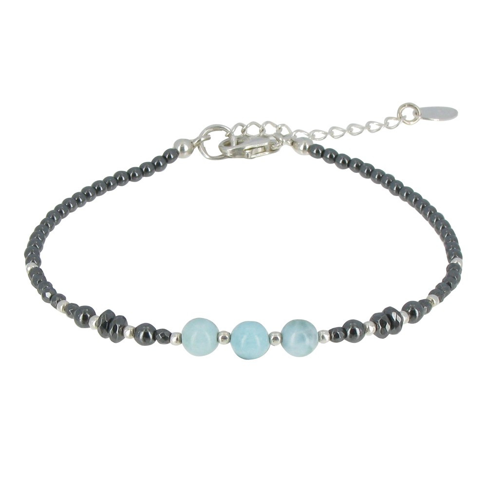 LES POULETTES BIJOUX Bracelet Argent Perles d'Hématites et de Larimar