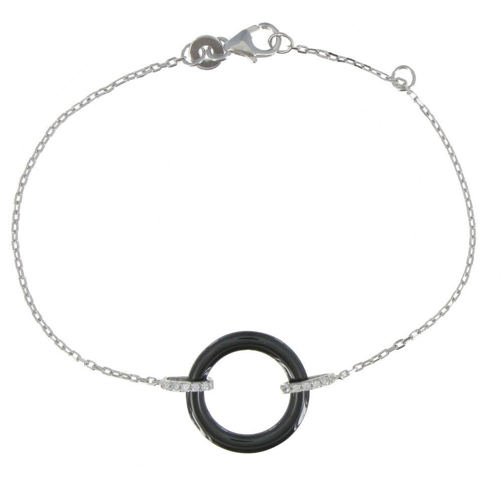LES POULETTES BIJOUX Bracelet Argent Rhodié Rondelle Céramique Noire