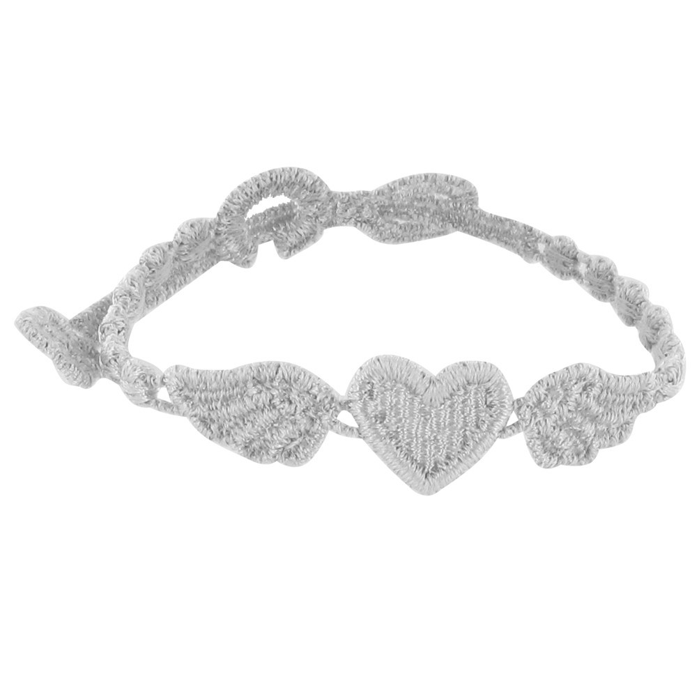 LES POULETTES BIJOUX V Cruciani Bracelet Dentelle Angel Heart Gris Clair