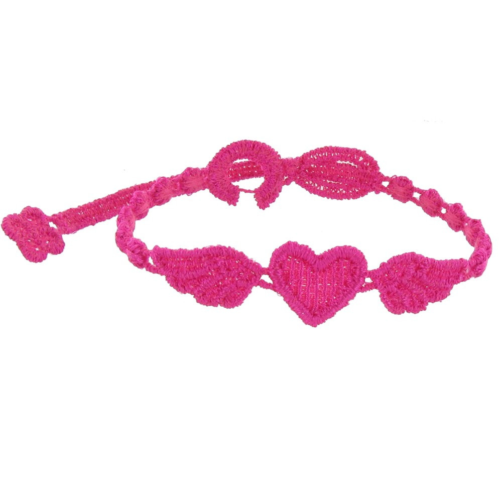 LES POULETTES BIJOUX V Cruciani Bracelet Dentelle Angel Heart Fuchsia