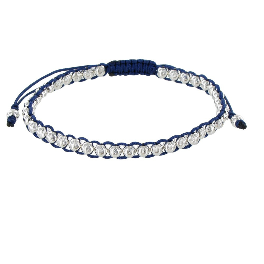 LES POULETTES BIJOUX - Bracelet Lien Bleu et Perles Argent