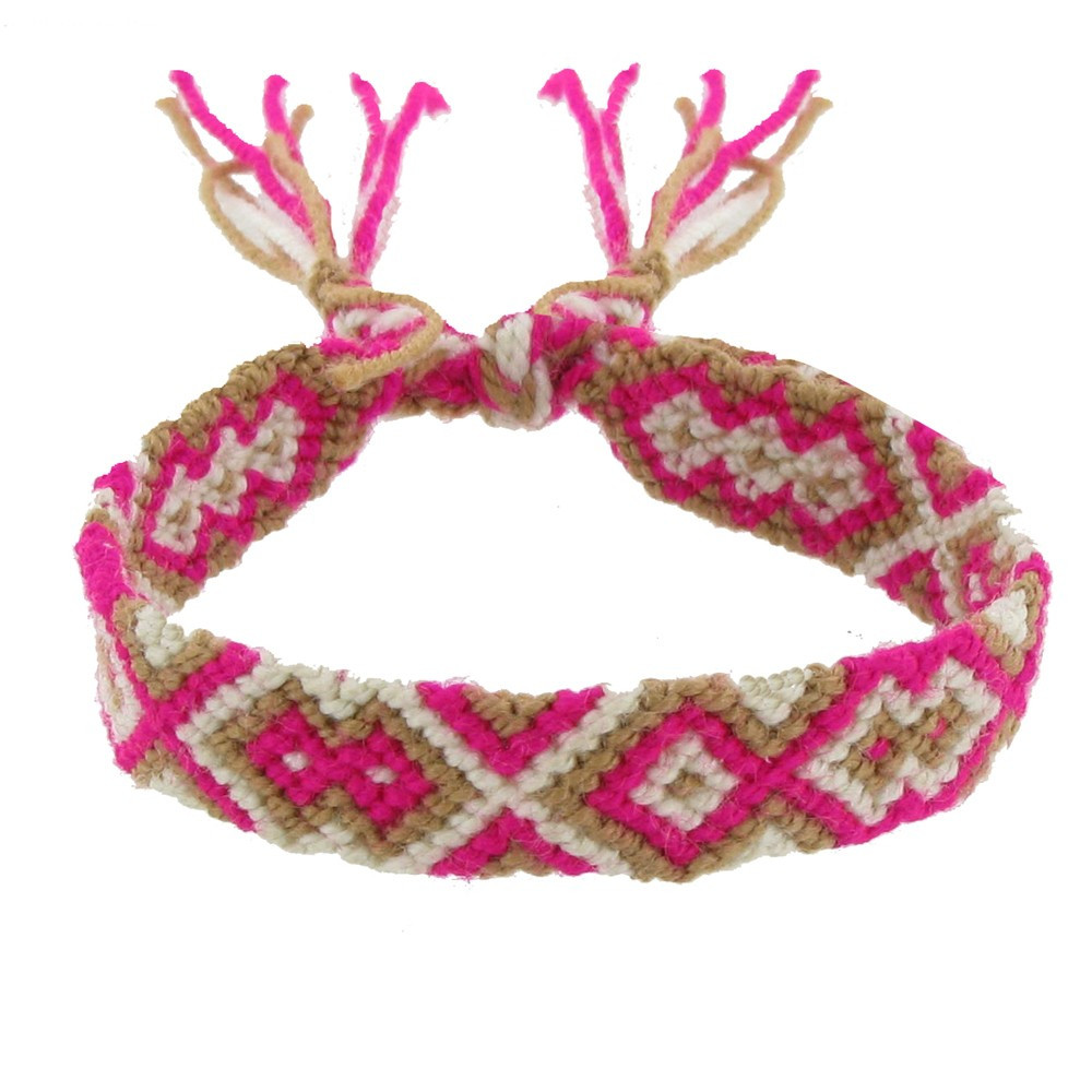 LES POULETTES BIJOUX Bracelet Tissé Carioca Fuchsia et Blanc