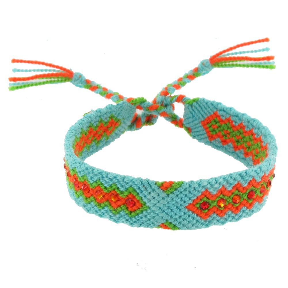 LES POULETTES BIJOUX Bracelet Tissé Lena et Strass Turquoise et Orange
