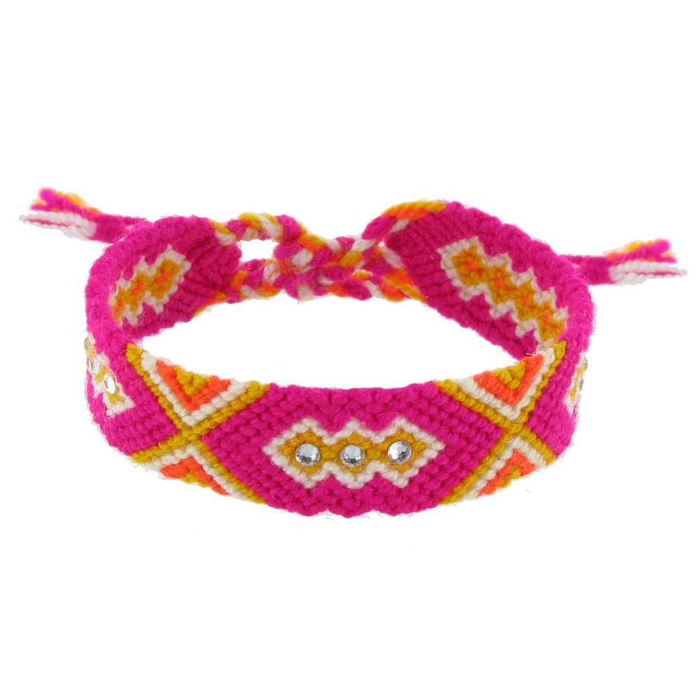 LES POULETTES BIJOUX V Bracelet Tissé Lena et Strass Fuchsia et Orange