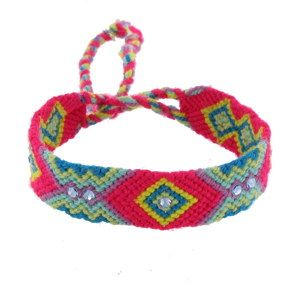 LES POULETTES BIJOUX Bracelet Tissé Lena et Strass Rose et Jaune