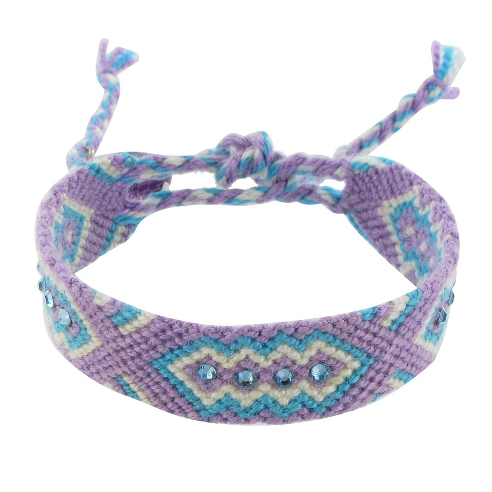 LES POULETTES BIJOUX V Bracelet Tissé Lena et Strass Lilas et Bleu