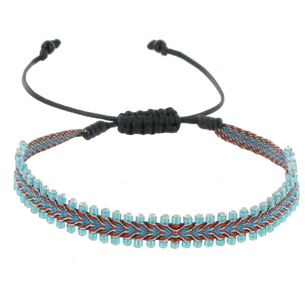 LES POULETTES BIJOUX Bracelet Tissé Rouge et Bleu Perles Turquoise