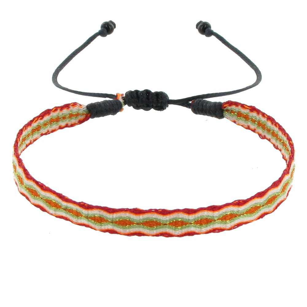 LES POULETTES BIJOUX Bracelet Tissé Rouge et Orange Lien Coulissant Noir
