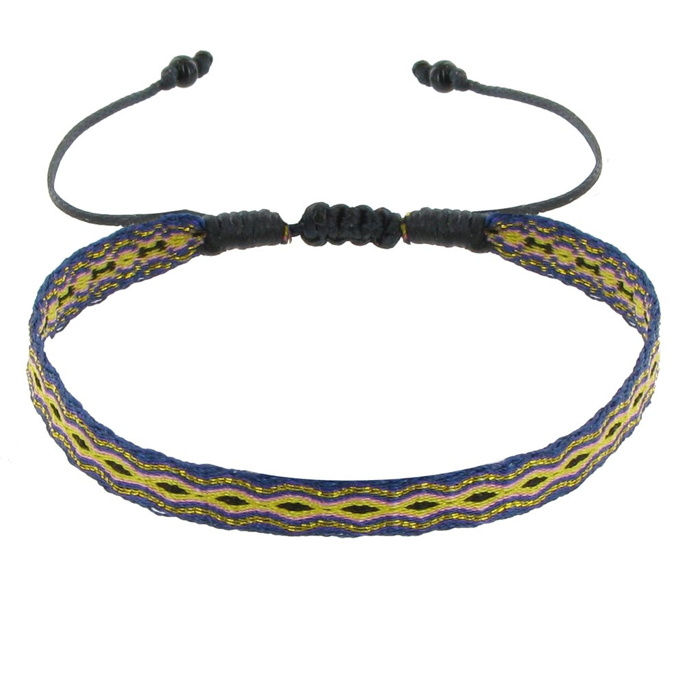 LES POULETTES BIJOUX Bracelet Tissé Violet et Jaune Lien Coulissant Noir