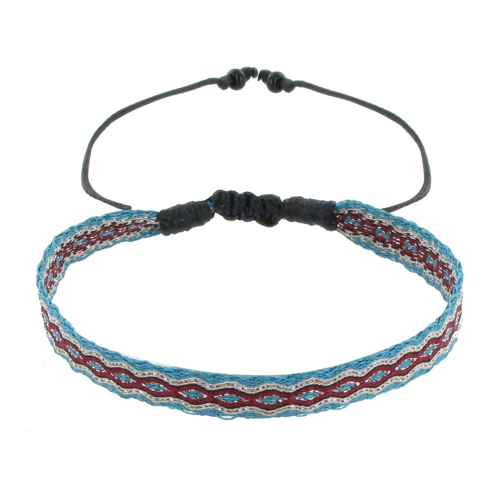 LES POULETTES BIJOUX Bracelet Tissé Turquoise et Rouge Lien Coulissant Noir