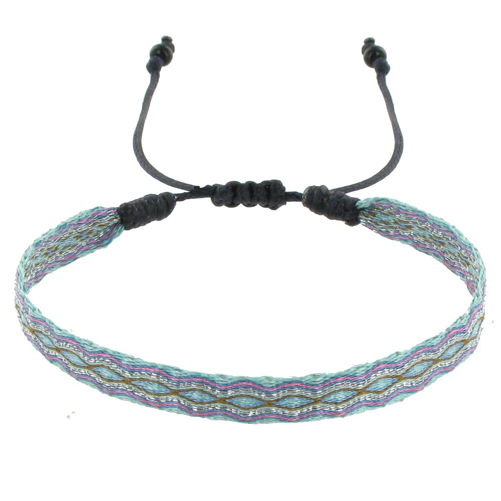 LES POULETTES BIJOUX Bracelet Tissé Vert d'Eau Lien Coulissant Noir