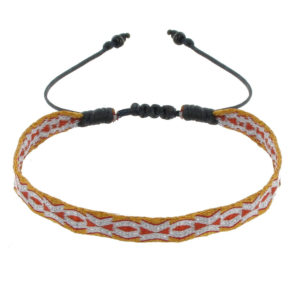 LES POULETTES BIJOUX Bracelet Tissé Orange et Argenté Lien Coulissant Noir
