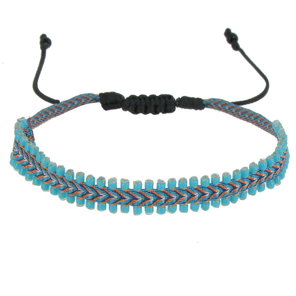 LES POULETTES BIJOUX Bracelet Tissé Orange et Bleu Perles Turquoise