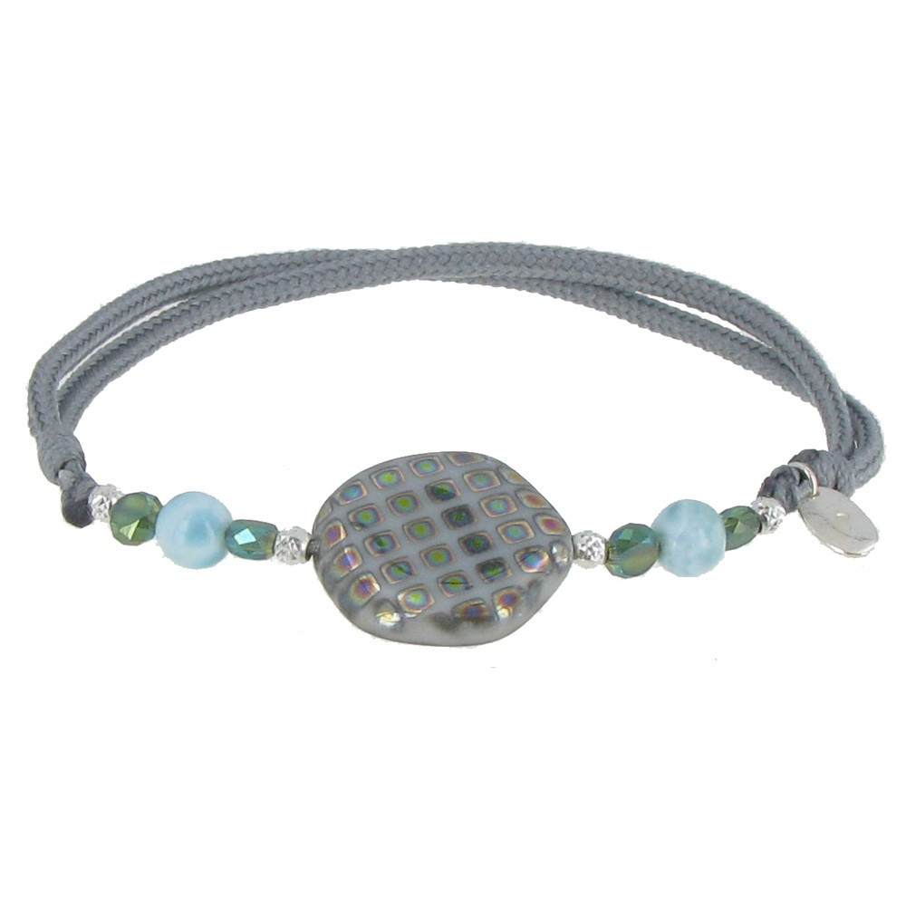 LES POULETTES BIJOUX Bracelet Lien Gris Clair Perles de Verre et de Larimar