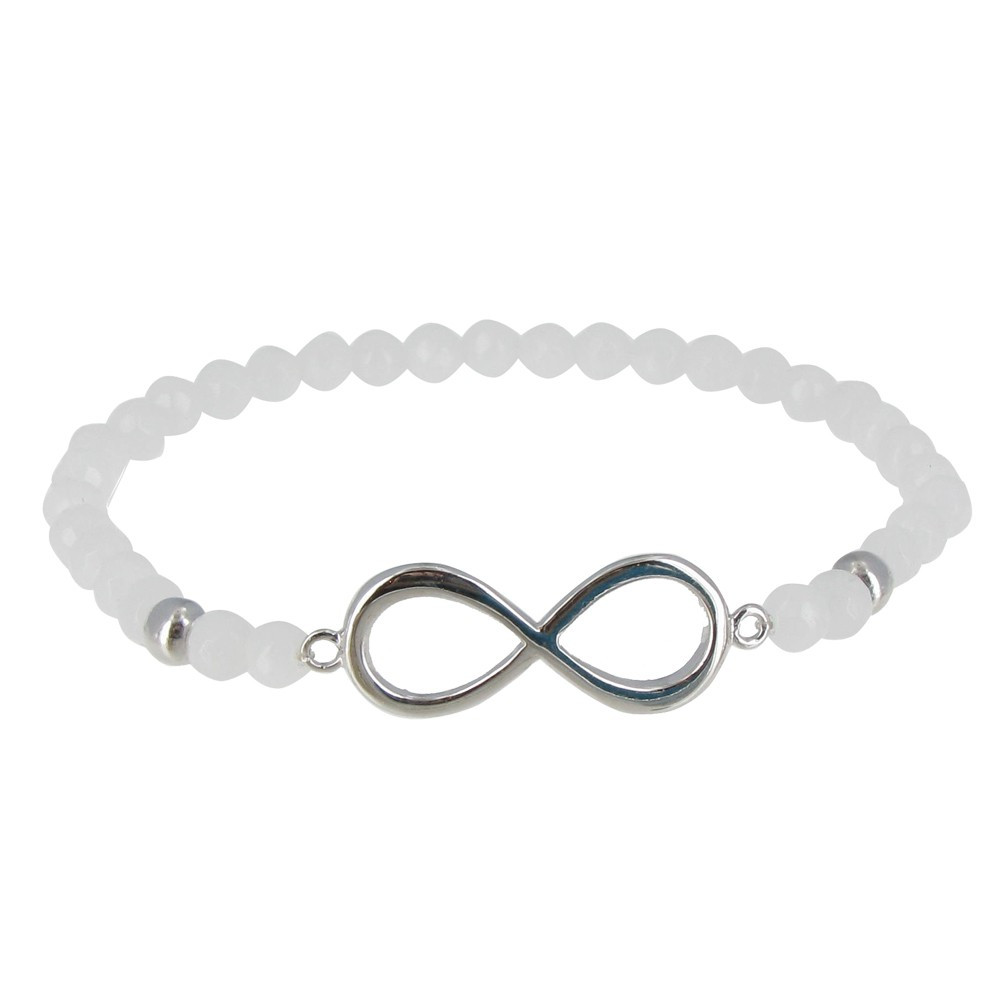 LES POULETTES BIJOUX Bracelet Elastique Infini Argent Perles d'Onyx Blanche Facettées